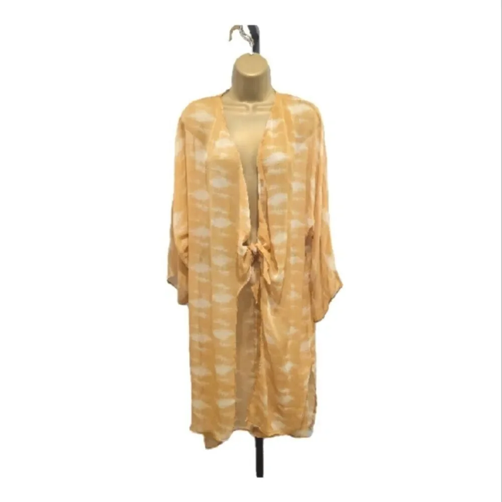 Sheer Midi Kimono Robe Duster Womens OS Fairy Yellow Ethereal Boho Hippie Flowy